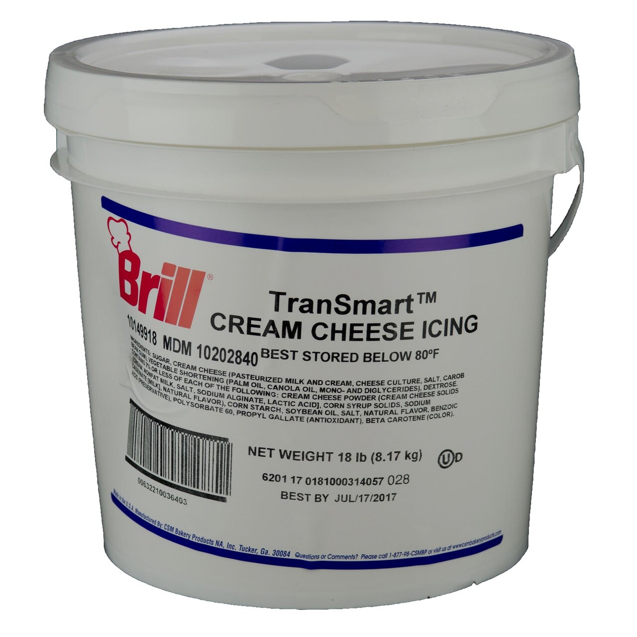 HC Brill Transmart Ready To Use Cream Cheese Icing for Cakes 18 Pound